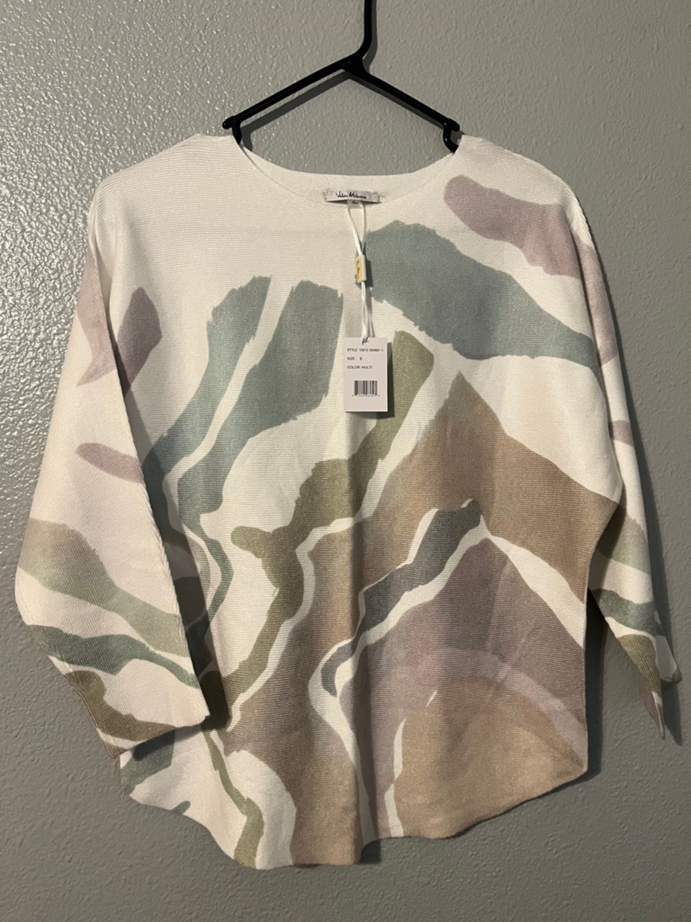 Eileen Fisher Cream and Green Abstract Sweater
